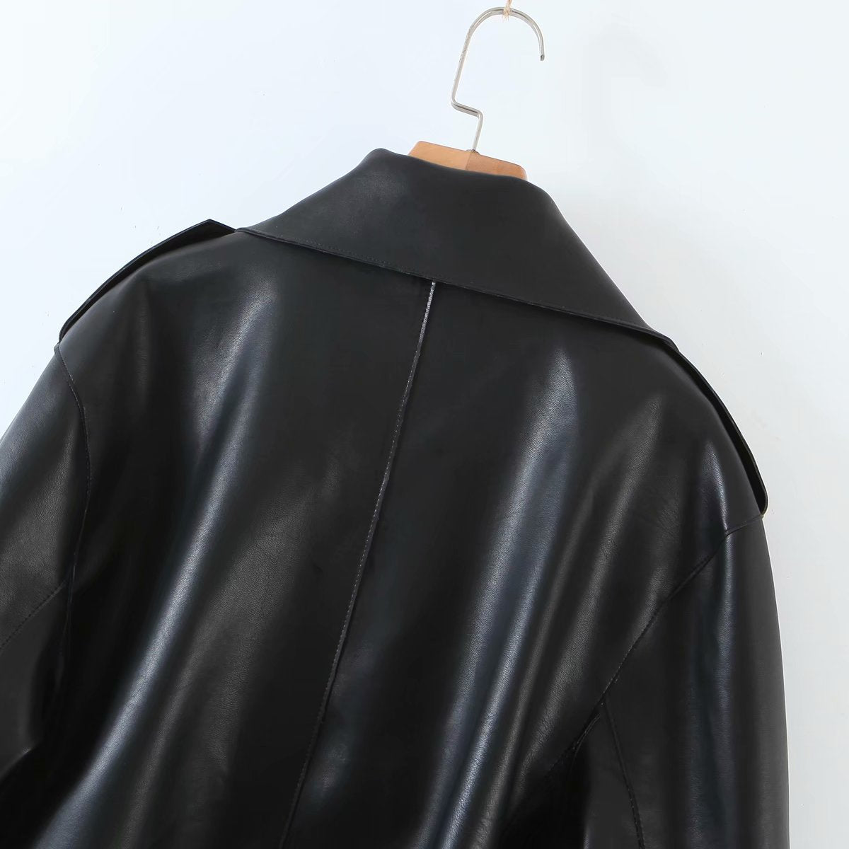 Pile Collar Pocket Crop Leather Tops Jacket Outerwear - White