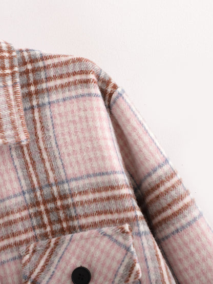 Single-breasted Pocket Geometry Plaid Elastic Sleeves Outerwear