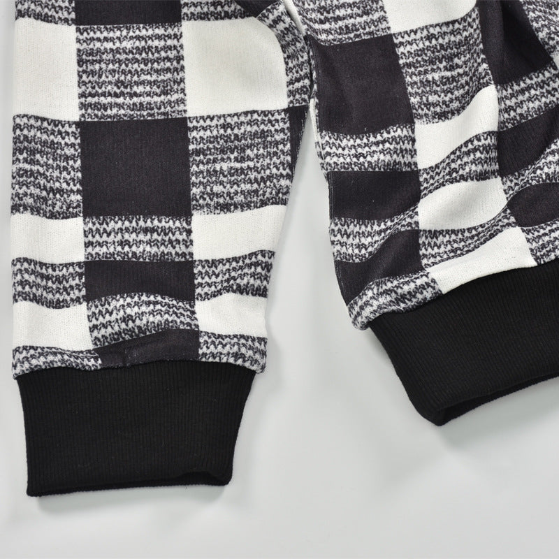 Houndstooth Round Collar Knit Plaid Blouses