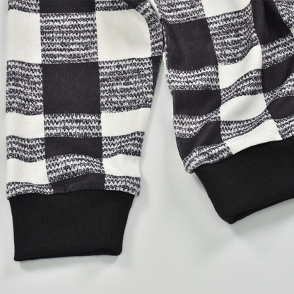 Houndstooth Round Collar Knit Plaid Blouses