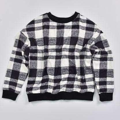 Houndstooth Round Collar Knit Plaid Blouses