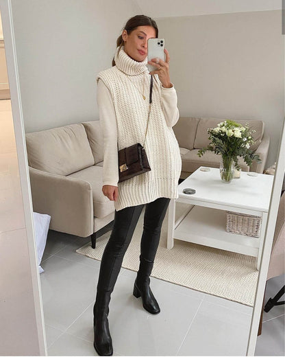 Casual Pile Collar High-collared Sweaters Mini Dresses