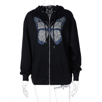Round Neck Butterfly Beads Shirts Blouses Hoodies Sweatshirts