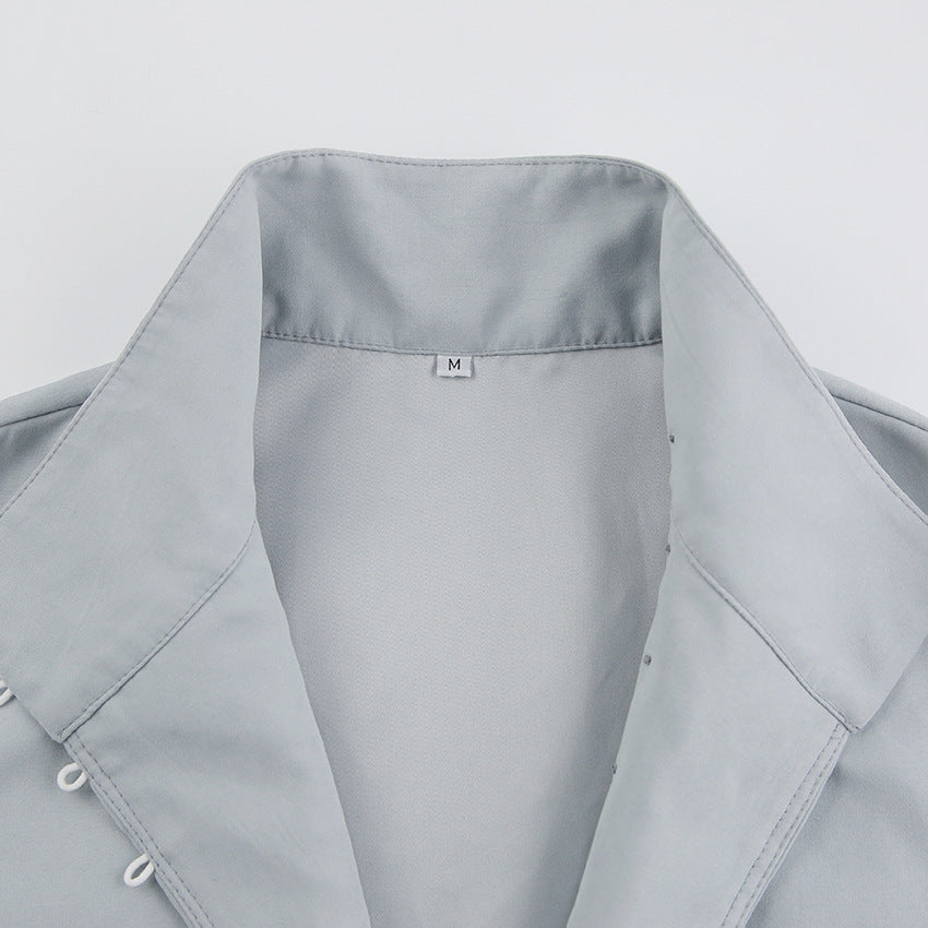Single-breasted Round Neck Puff Sleeve Mandarin Collar Shirts