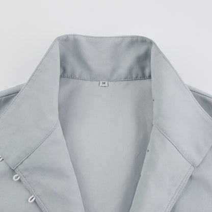 Single-breasted Round Neck Puff Sleeve Mandarin Collar Shirts