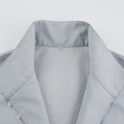 Single-breasted Round Neck Puff Sleeve Mandarin Collar Shirts