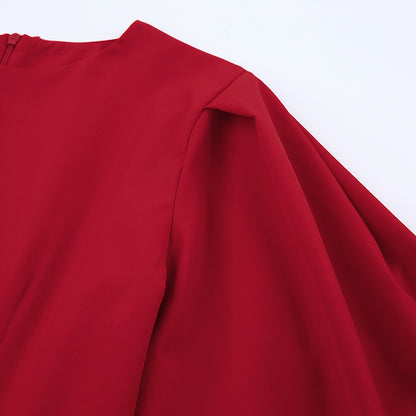 Party Zipper Lantern Sleeve Round Neck Bodycon Mini Dresses