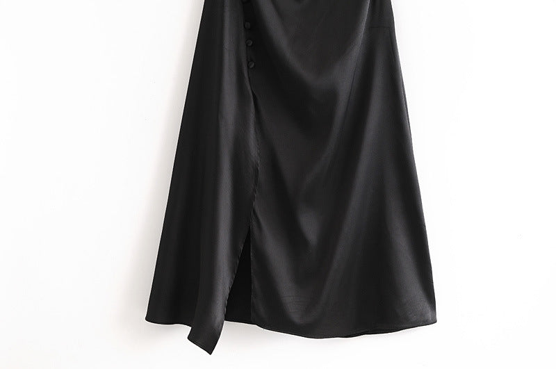 Sling Backless Silk Satin Slit Leg Midi Dresses Blue