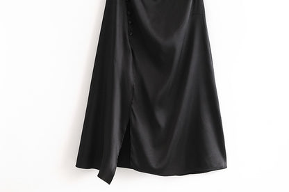 Sling Backless Silk Satin Slit Leg Midi Dresses Blue