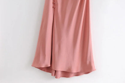 Sling Backless Silk Satin Slit Leg Midi Dresses Blue