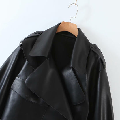 Pile Collar Pocket Crop Leather Tops Jacket Outerwear