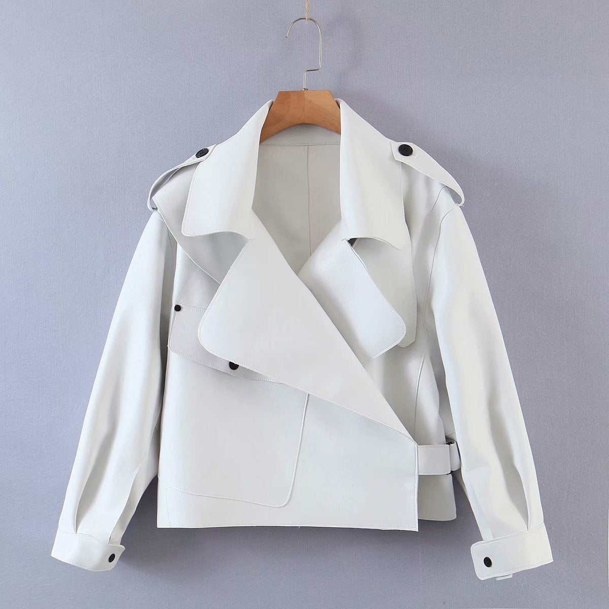 Pile Collar Pocket Crop Leather Tops Jacket Outerwear