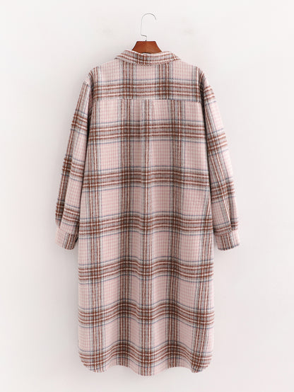 Single-breasted Pocket Geometry Plaid Elastic Sleeves Outerwear