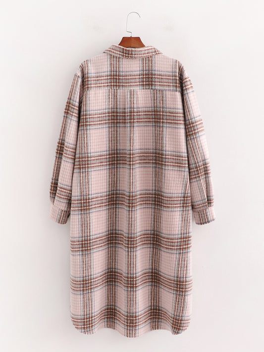 Single-breasted Pocket Geometry Plaid Elastic Sleeves Outerwear