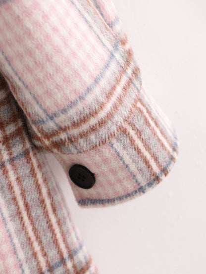 Single-breasted Pocket Geometry Plaid Elastic Sleeves Outerwear