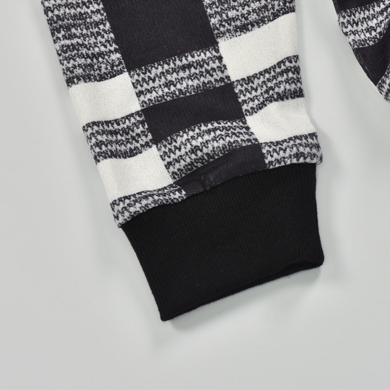 Houndstooth Round Collar Knit Plaid Blouses