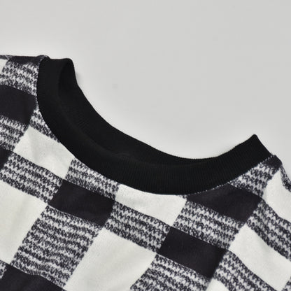 Houndstooth Round Collar Knit Plaid Blouses