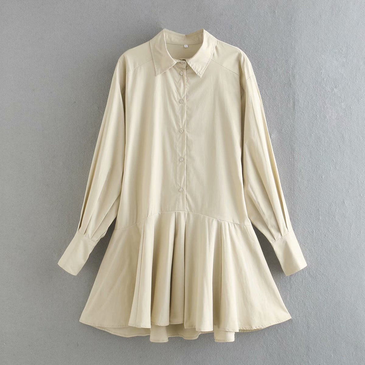 Button Pleated Splicing Folds Shirts Mini Dresses