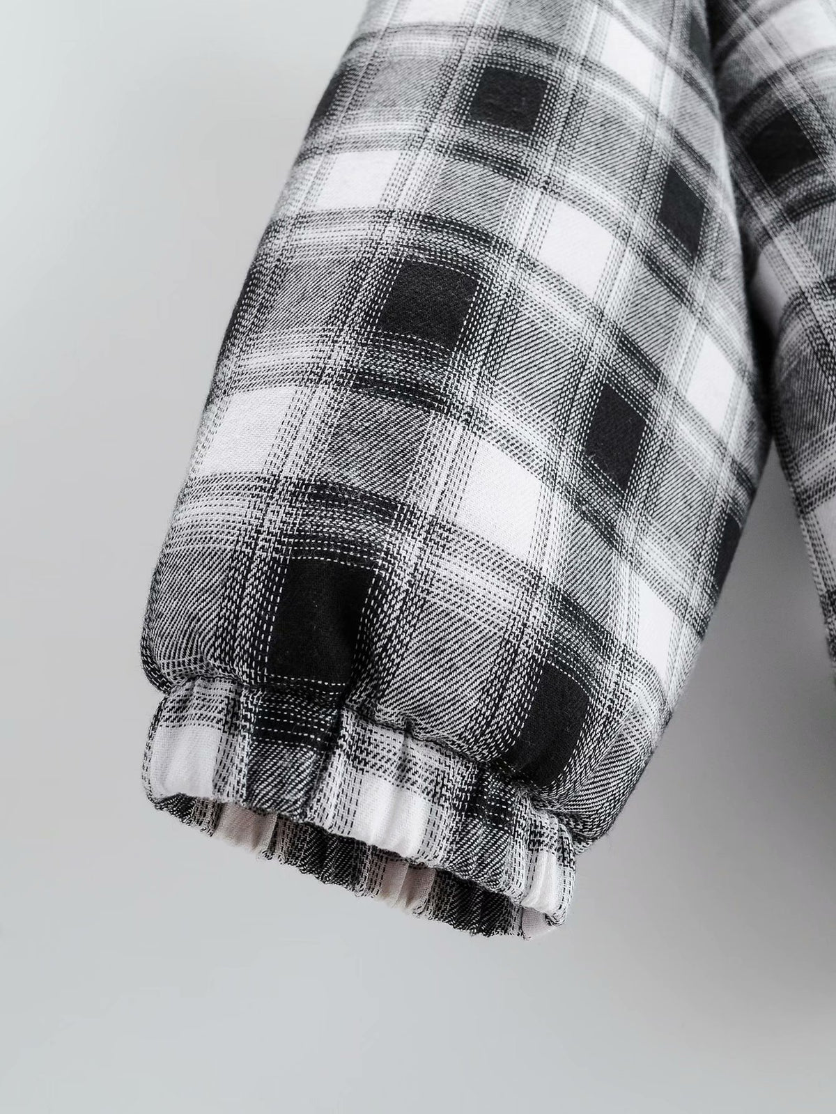 Zipper Stand Collar Geometry Plaid Elastic Sleeves Outerwear