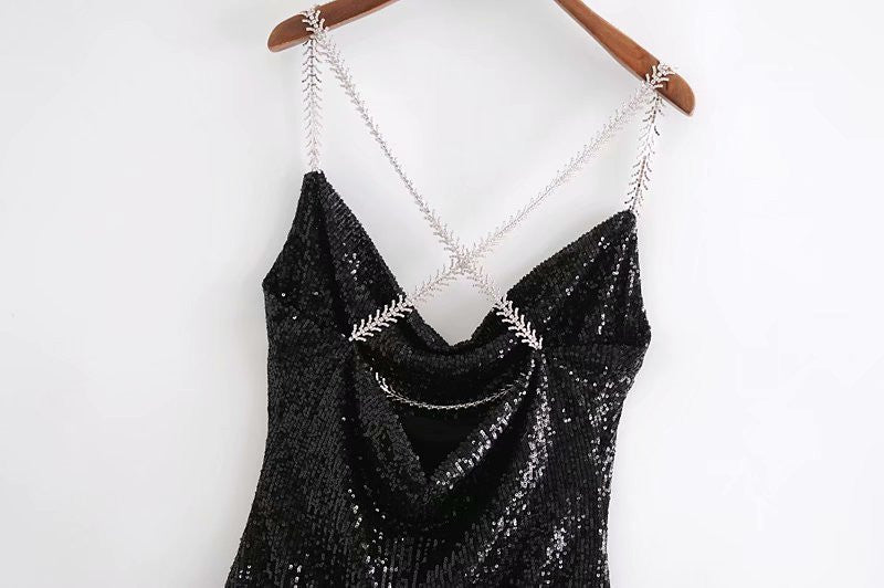 V-neck Sequins Backless Party Mini Dresses