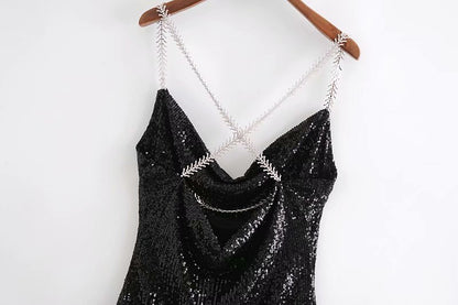 V-neck Sequins Backless Party Mini Dresses
