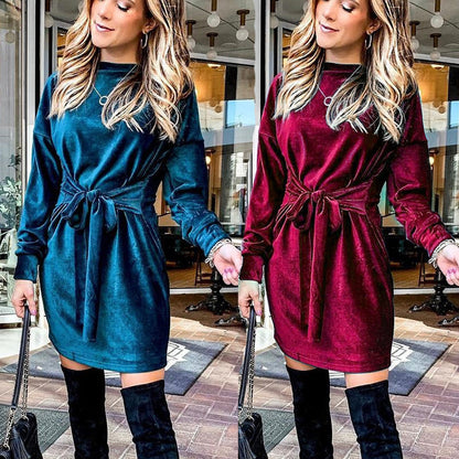 Velvet Casual Round Neck Bodycon Party Mini Dresses