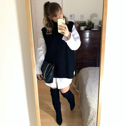 High Heap Collar Knit Vest Sweaters