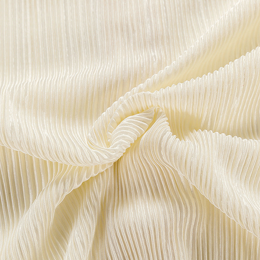 Beige Lapel Pleated Shirt Loose Pants Long Sleeve Two-piece Set