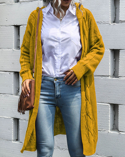 Knit V-neck Argyle Pattern Hooded Cardigans