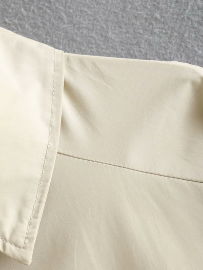 Button Pleated Splicing Folds Shirts Mini Dresses