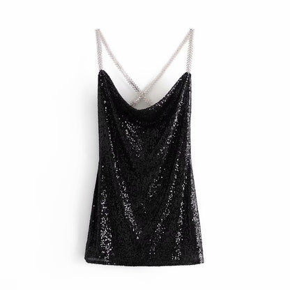 V-neck Sequins Backless Party Mini Dresses