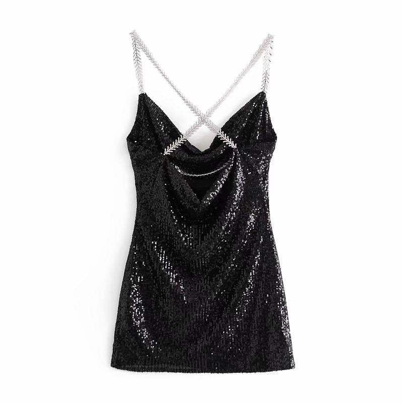 V-neck Sequins Backless Party Mini Dresses