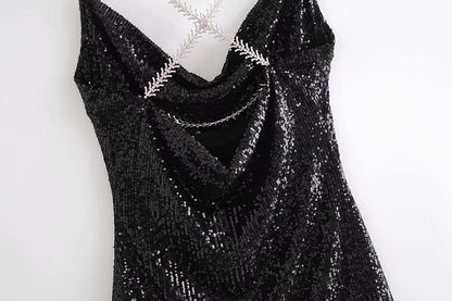 V-neck Sequins Backless Party Mini Dresses