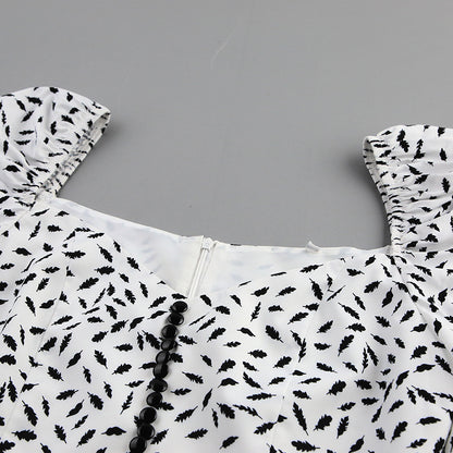 Puff Sleeve Square Collar Floral Vintage Midi Dresses