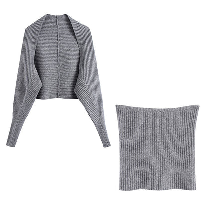 Stripe Tube Tops Cardigans Sweaters Two-piece Set