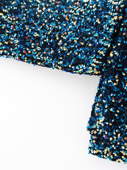 Beads Sequins Embroidered Round Neck One Shoulder Blouses