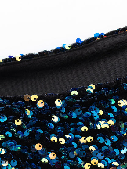 Beads Sequins Embroidered Round Neck One Shoulder Blouses