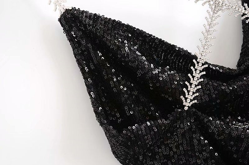 V-neck Sequins Backless Party Mini Dresses