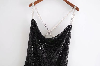 V-neck Sequins Backless Party Mini Dresses