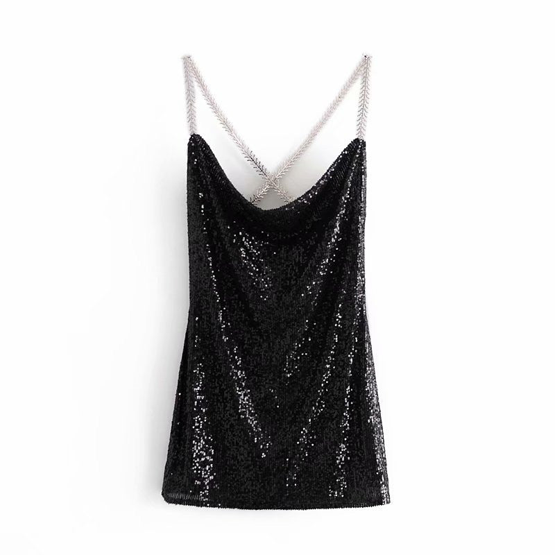 V-neck Sequins Backless Party Mini Dresses