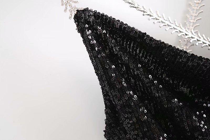 V-neck Sequins Backless Party Mini Dresses