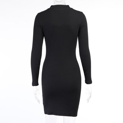 Hollow-out Round Neck Slit Leg Sweater Midi Bodycon Mini Dresses