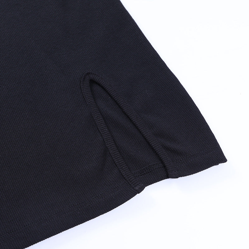 Hollow-out Round Neck Slit Leg Sweater Midi Bodycon Mini Dresses
