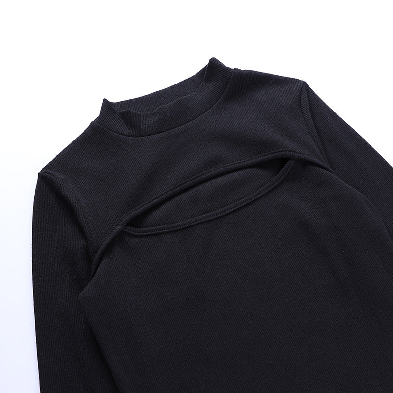 Hollow-out Round Neck Slit Leg Sweater Midi Bodycon Mini Dresses