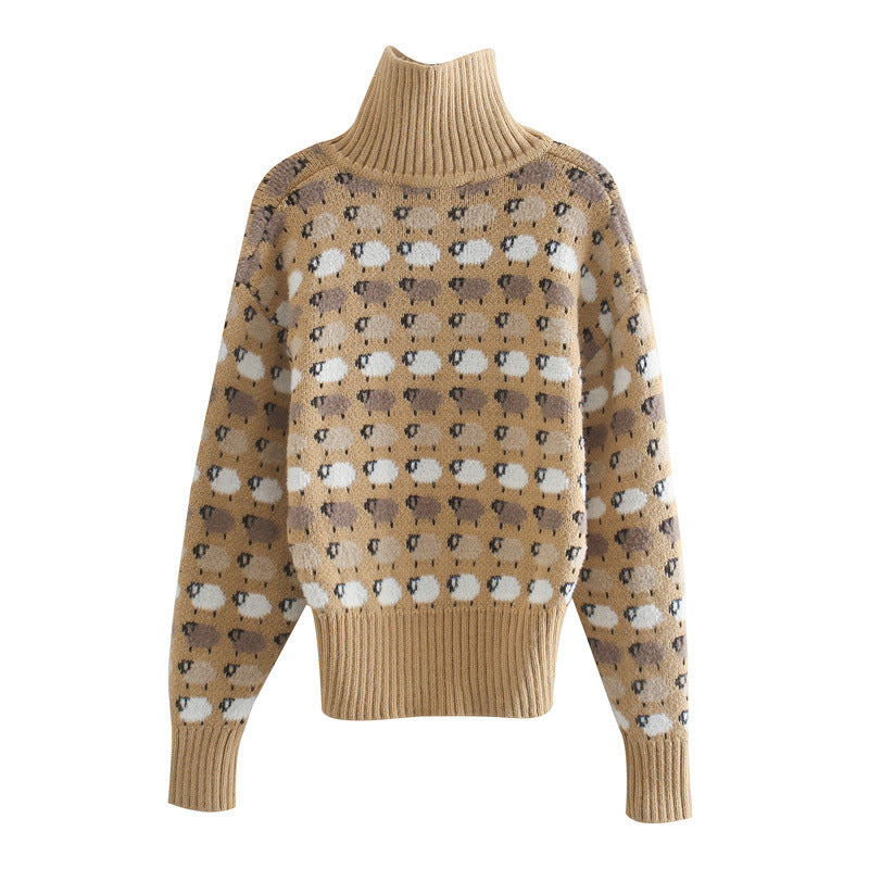 Knit Single-breasted High-collared Floral Sweaters