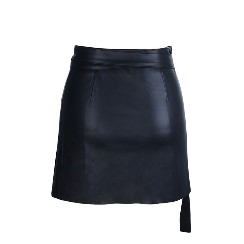 Lace-up Leather Bow-knot Skirts Mini Dresses