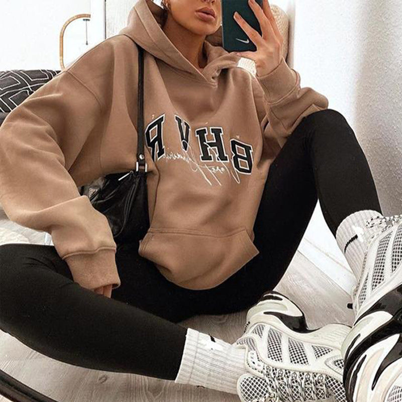 Round Neck Floral Printed Hoodies Blouses Sweatshirts