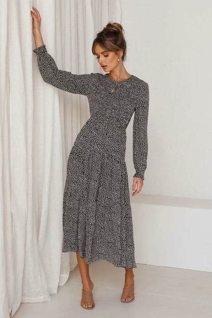 Floral Polka Dot Ruffled Puff Sleeve Maxi Midi Dresses
