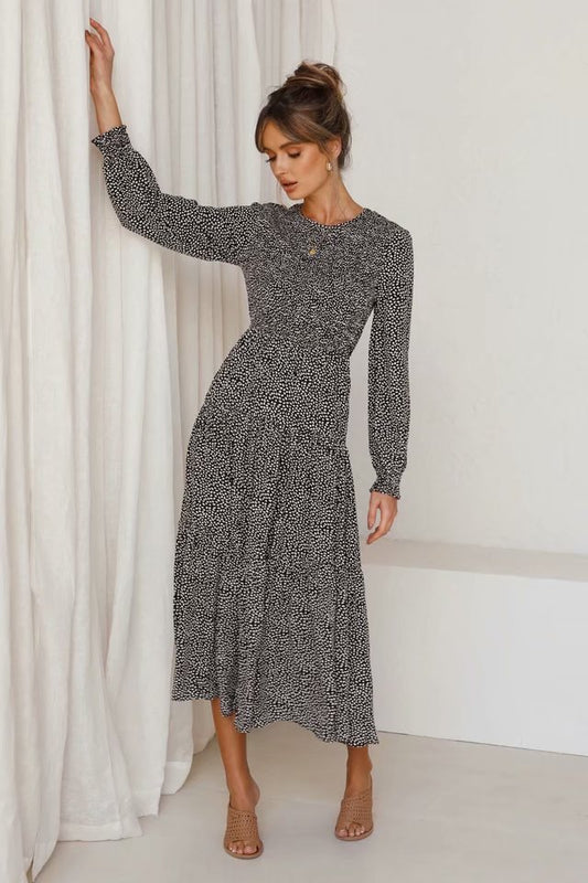 Floral Polka Dot Ruffled Puff Sleeve Maxi Midi Dresses