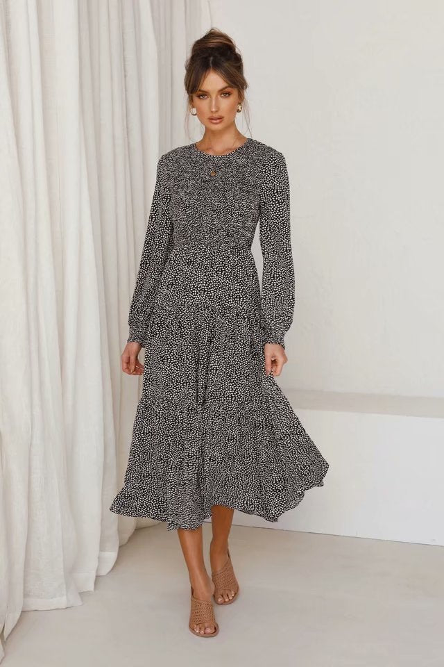 Floral Polka Dot Ruffled Puff Sleeve Maxi Midi Dresses